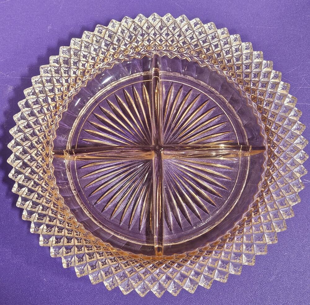 Anchor Hocking Miss America Pink Relish Plate 4 Section 8.75”
